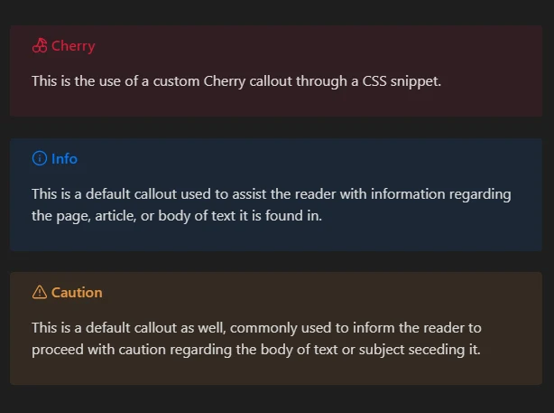 Callouts rendered in Obsidian